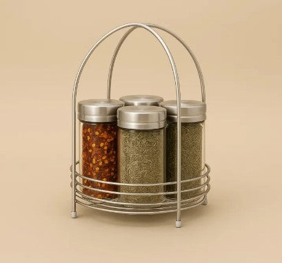 Luxury Golden  Spice Organizer – Premium Round Metal Kitchen Rack with Elegant White Base for Masala Jars & Jams