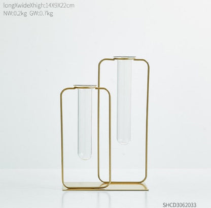 Elegant Double Bottle Gold Hydroponic Vase – Modern Minimalist Floral Display for Home & Office