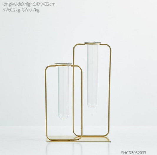 Elegant Double Bottle Gold Hydroponic Vase – Modern Minimalist Floral Display for Home & Office