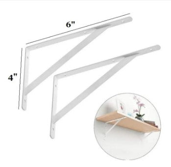 2pc Heavy-Duty L-Shape Shelf Brackets (3" x 5") – Durable White Metal Wall Support for Shelving