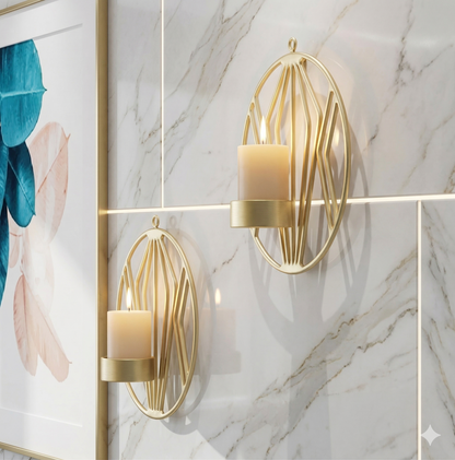 Luxury Oval Golden Wall Sconce - Elegant Geometric Metal Candle Holder for Home Decor