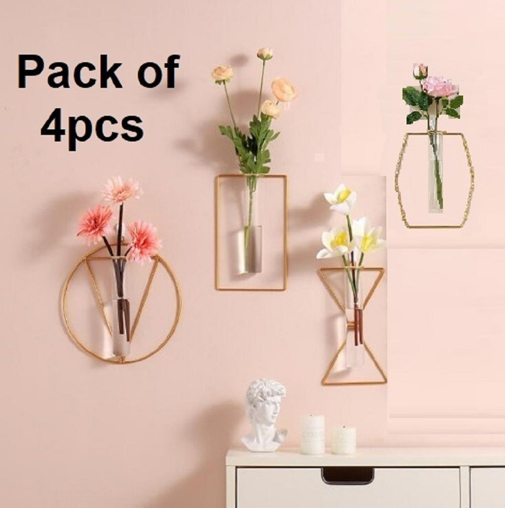 Pack of 4 Golden iron made Geometric Wall Vases - Test Tubes Modern style