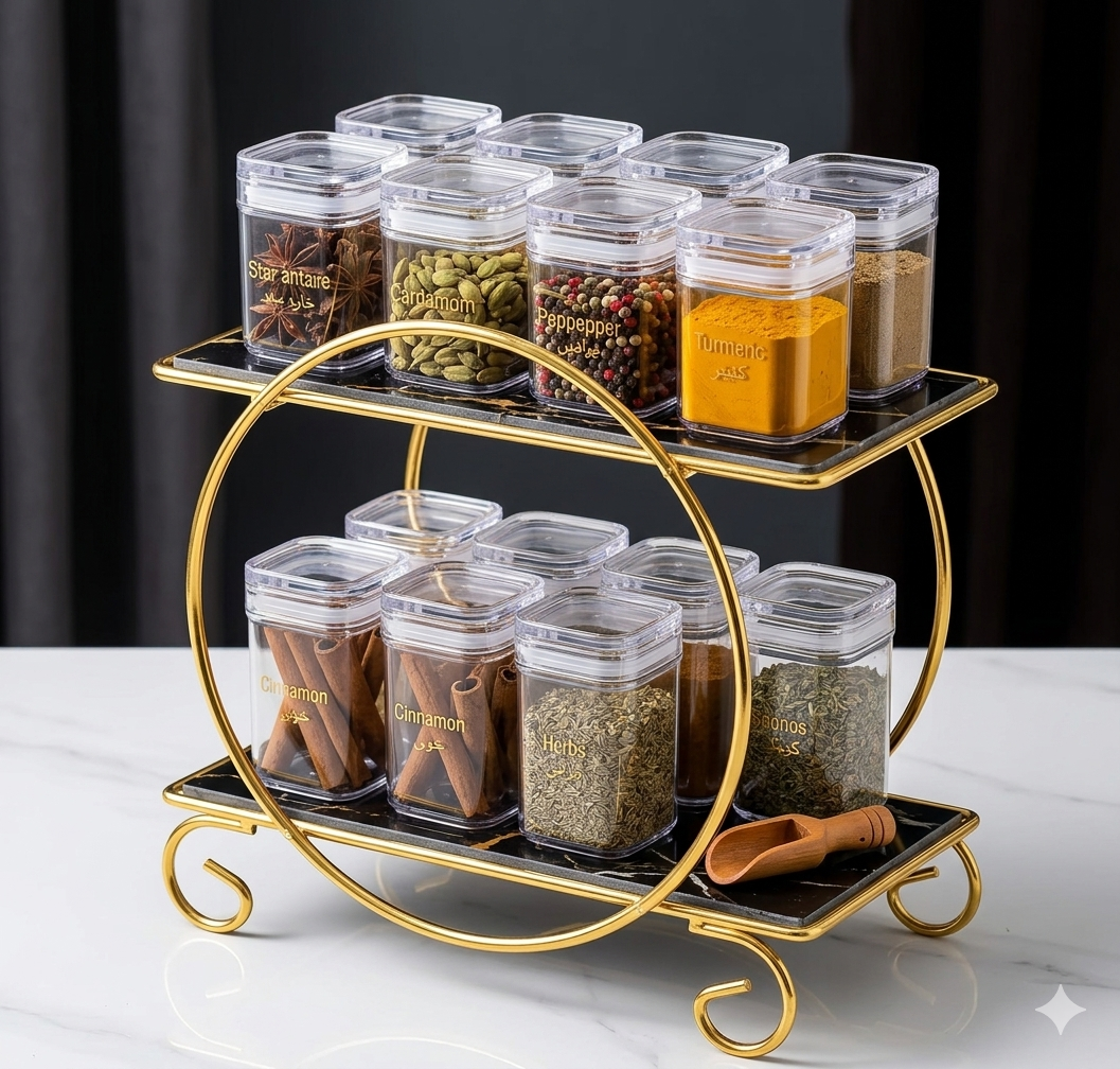 Cosmetic Storage Rack Makeup Stand Luxury 2-Tier Gold Display Rack Multipurpose Metal Organizer for Dessert, Perfume & Cosmetics