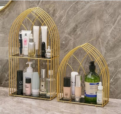 Luxury Gold Arch Cosmetic Organizer – Multi-Tier Makeup Storage Rack & Perfume Display Stand