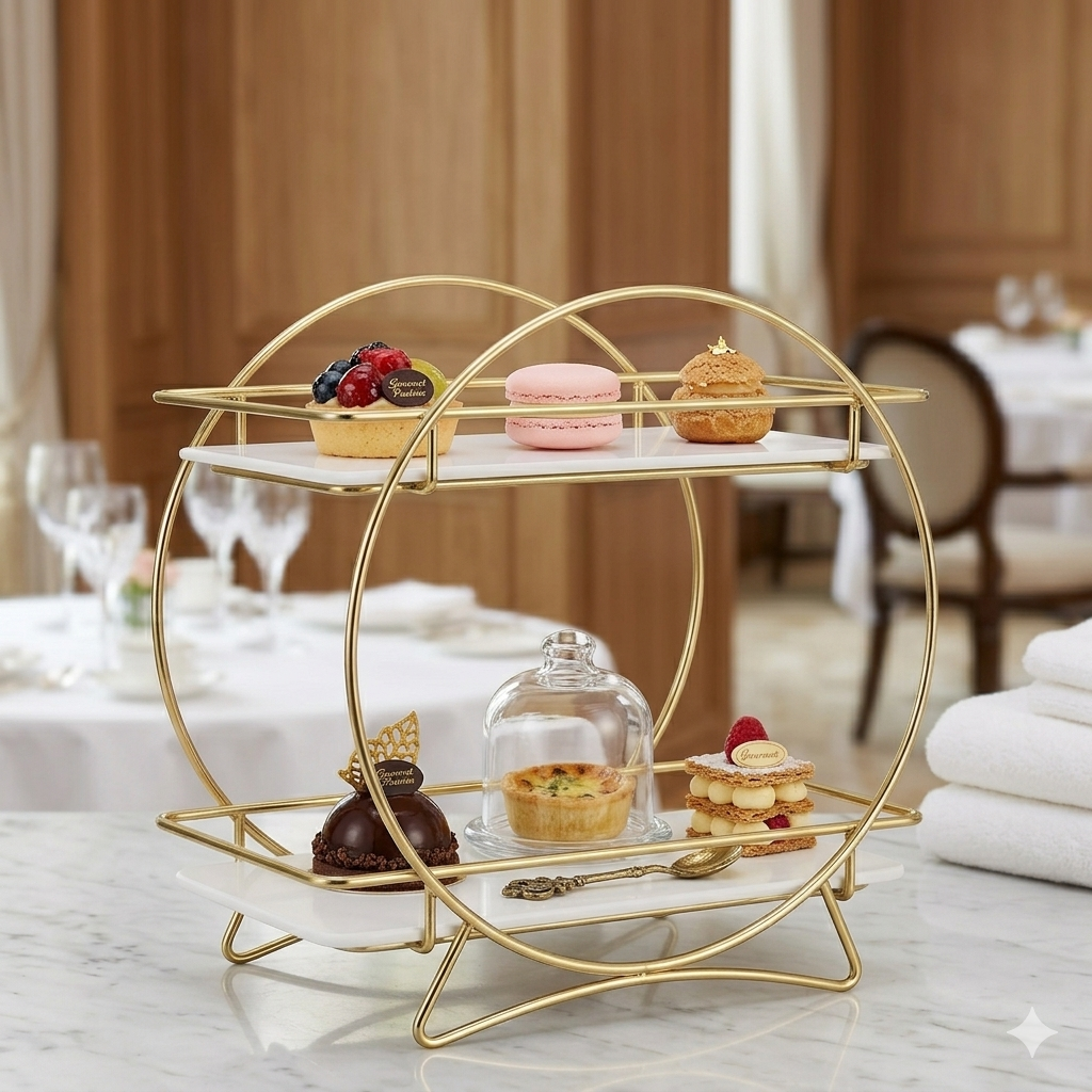 Premium 2-Tier Round Gold Cosmetic Organizer – Luxury Vanity Mirror-Style Makeup & Perfume Stand