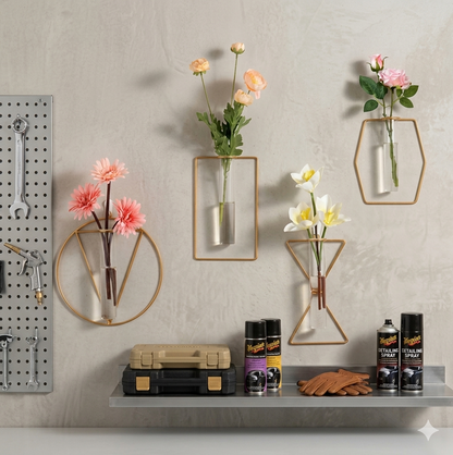 Pack of 4 Golden iron made Geometric Wall Vases - Test Tubes Modern style